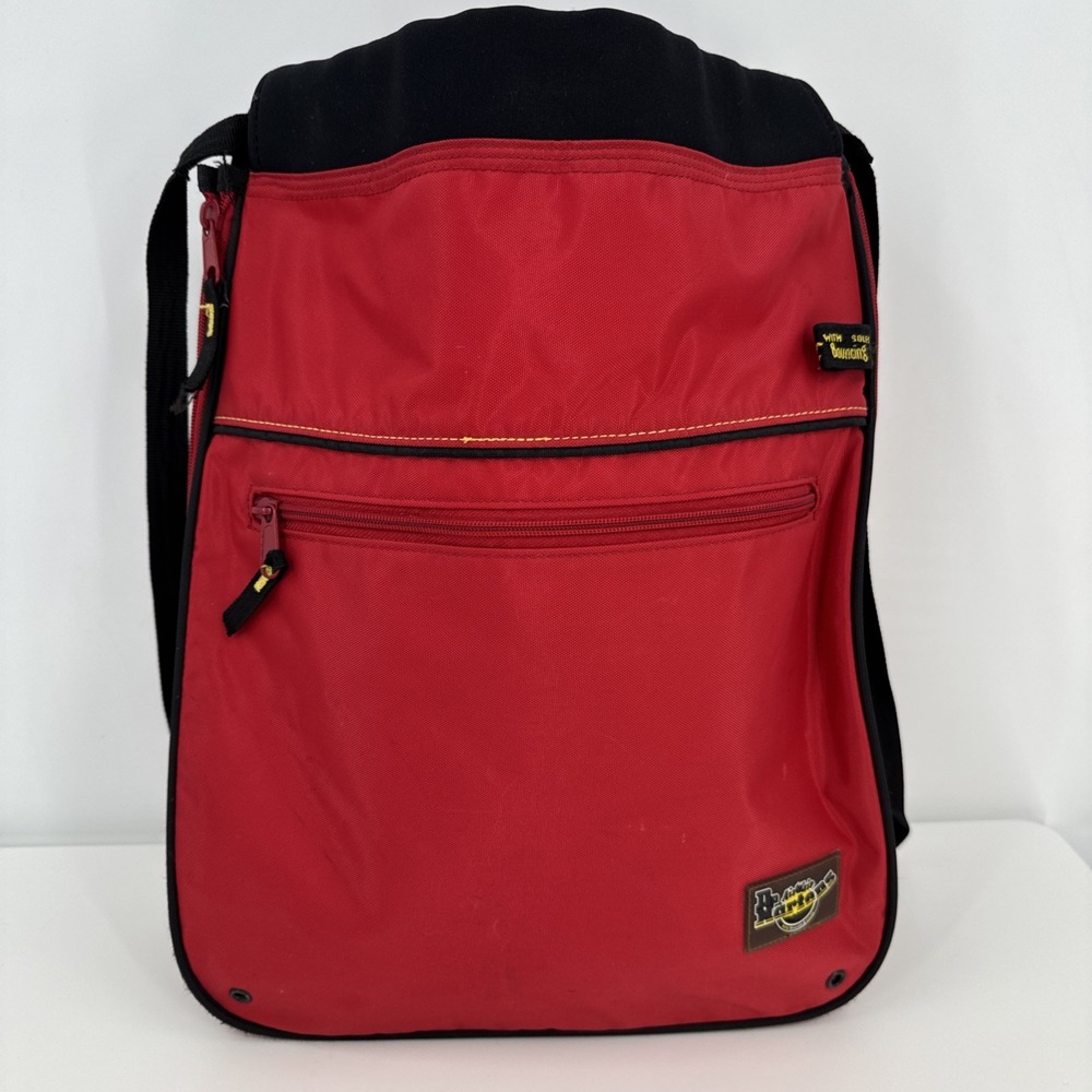 Dr.‎ Martin Red/Black Nylon Backpack Vintage Expanding Lightweight Open Top